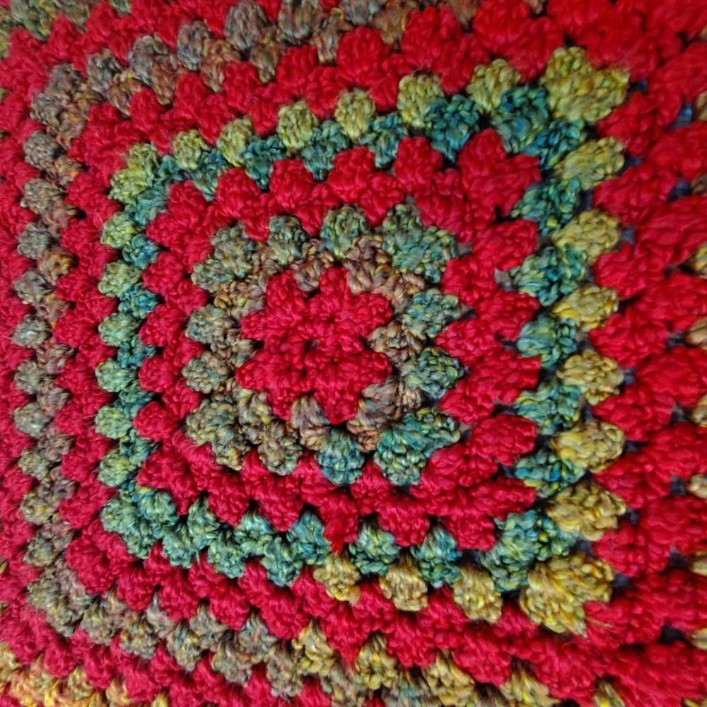 Handmade Granny Square Baby Blanket Unisex 30x30 Red Multi Excellent Crochet